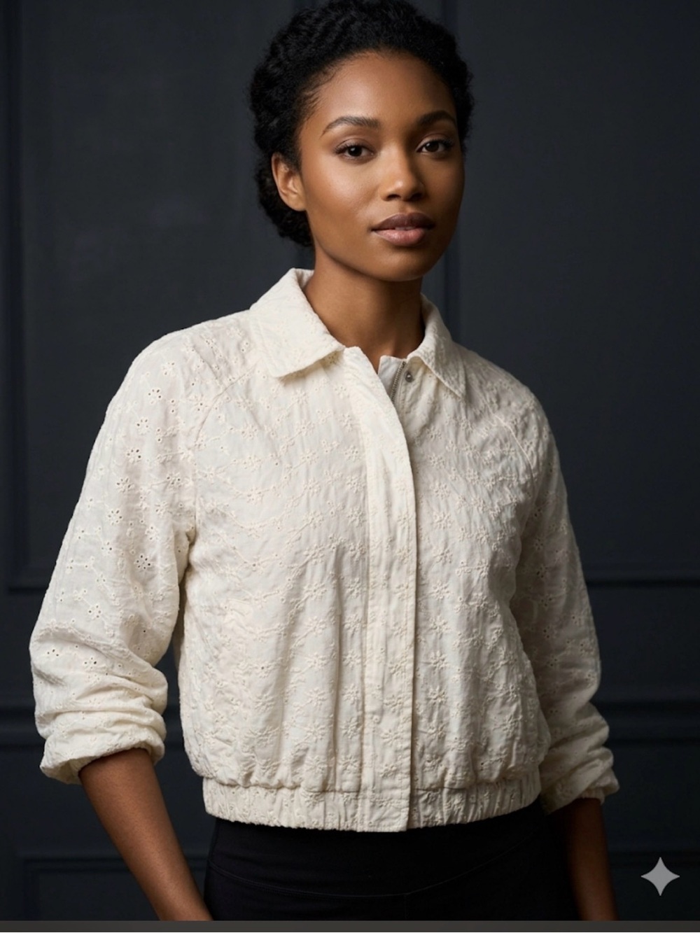 Zara Cream Eyelet Bomber Jacket - Women